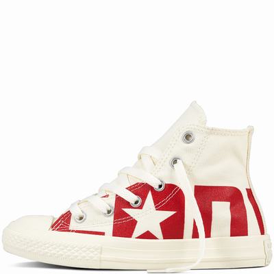 Converse Chuck Taylor All Star Wordmark High Tops Kids - Beige/Red Shoes (526ZOVGB)